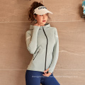 2019 JieJin Women Thick Thermal Seamless Elastic Compression Slimming Yoga Jacket with Hoodie